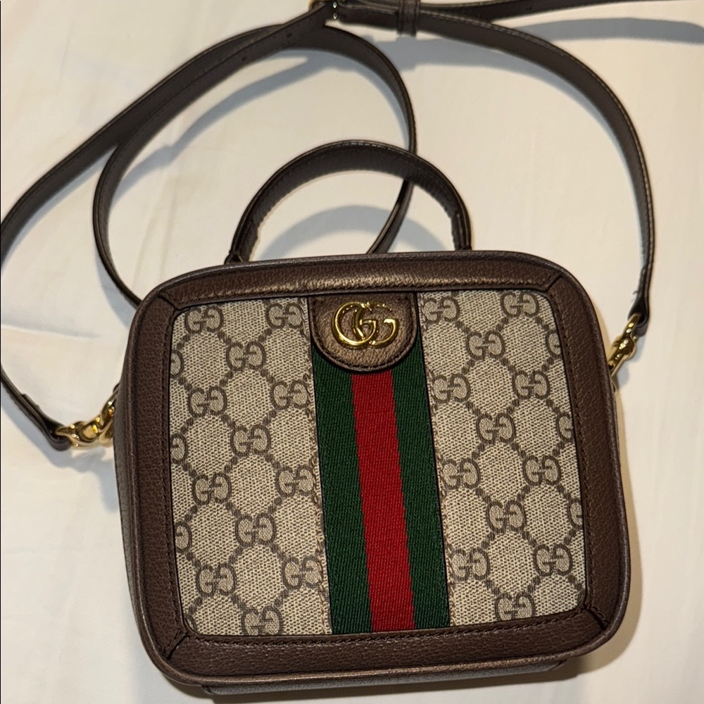 Gucci Brown and Cream Crossbody Bag with Signature Monogram